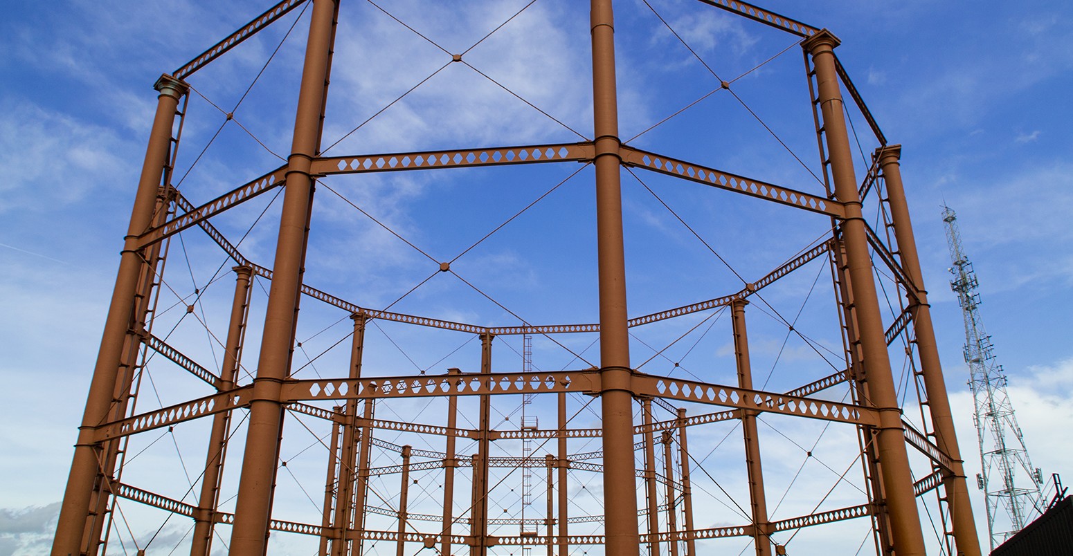 Empty natural gas towers in Bolton