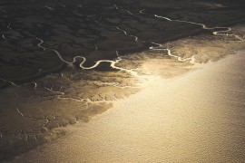 Aerial view of tundra near Arctic Ocean