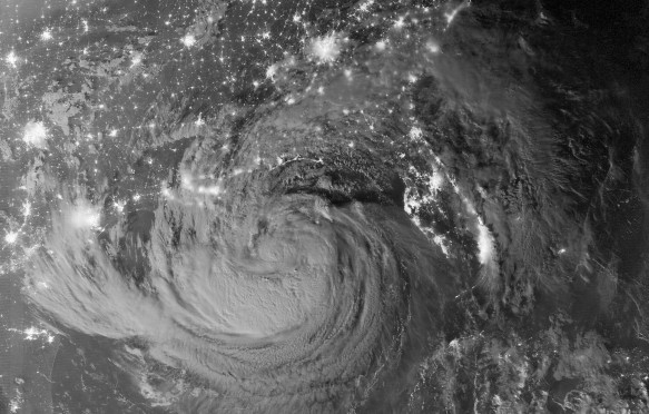 Tropical storm Isaac at night