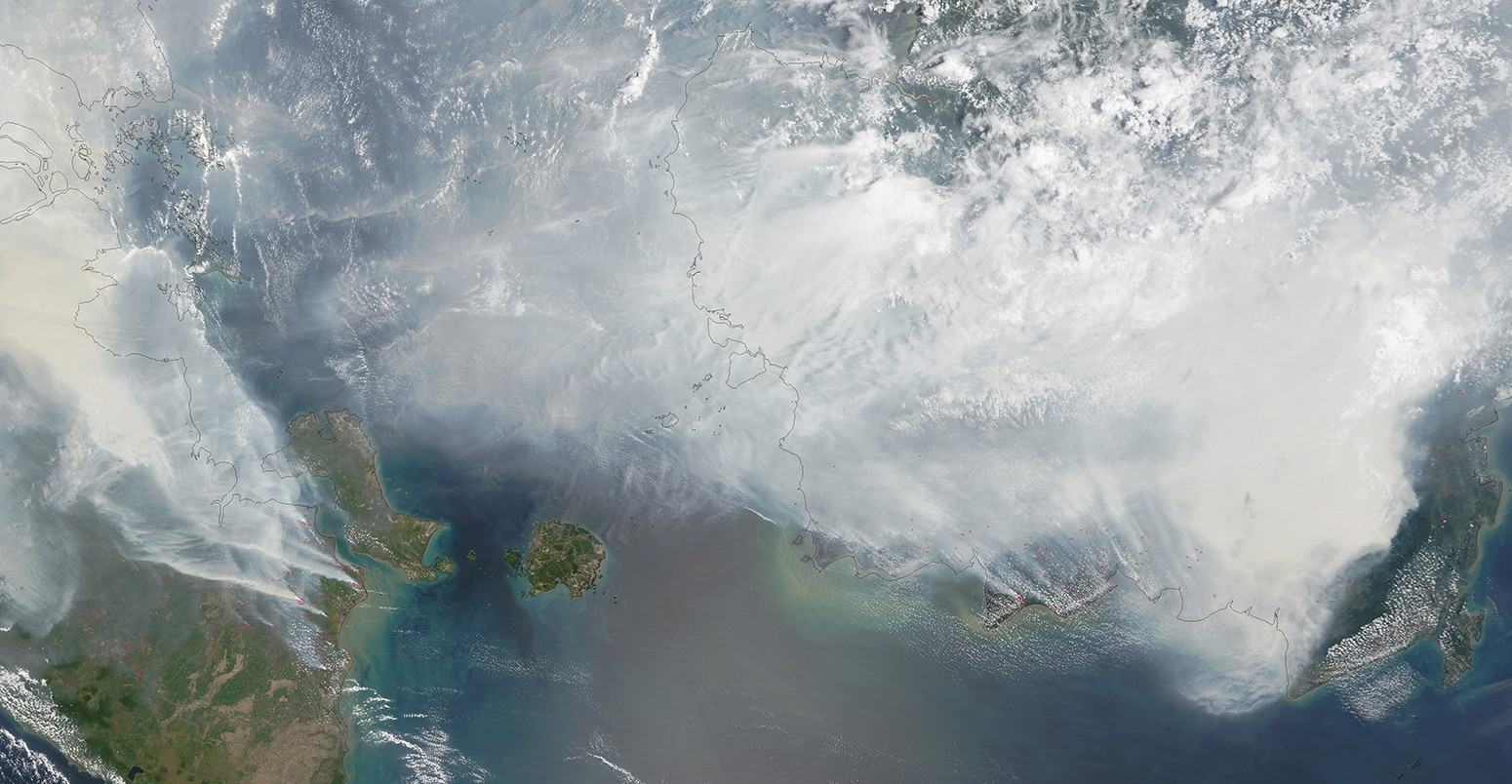 Satellite image from NASA shows Indonesia blanketed in smoke from wild fires in September 2015