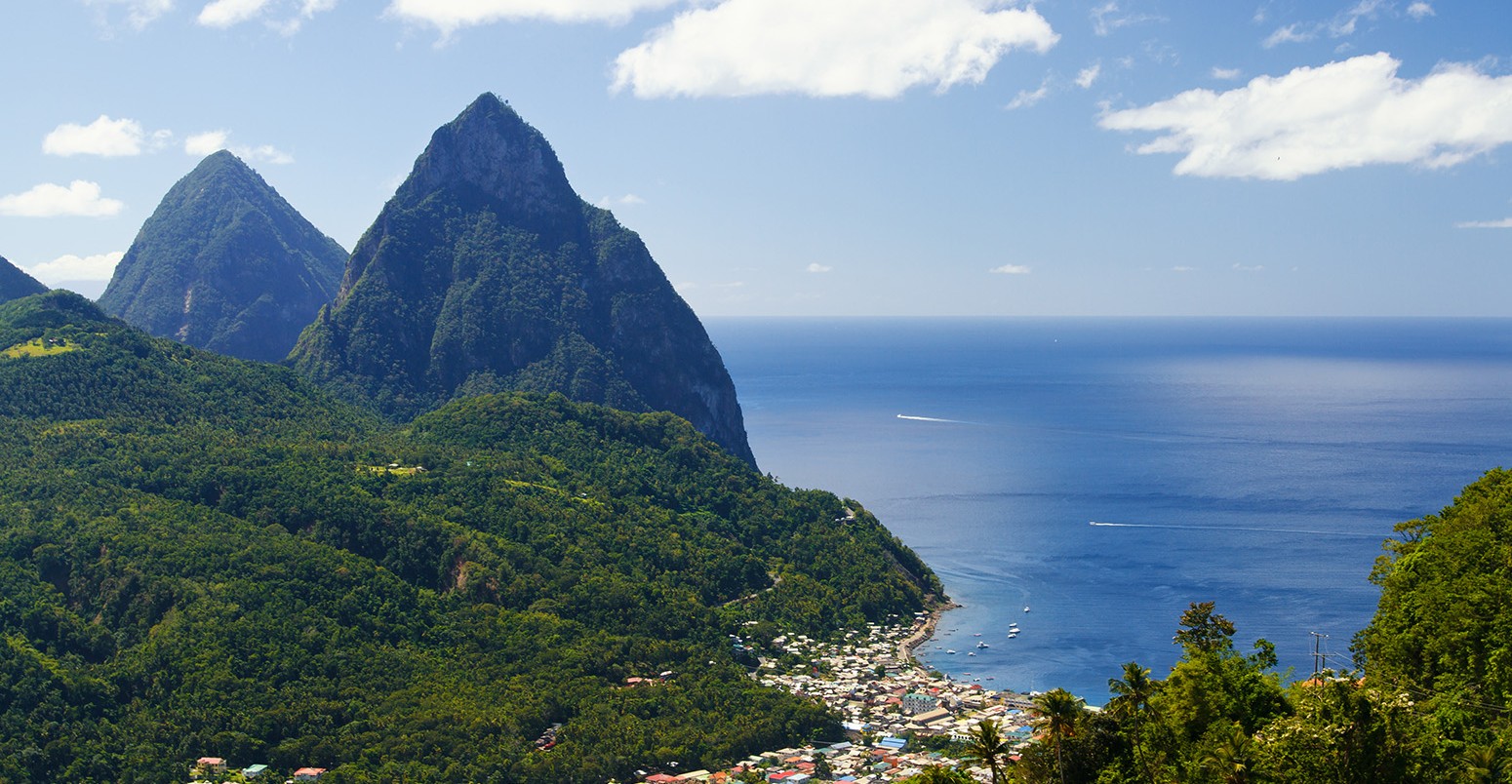 View of the famous Piton mountains in St Lucia