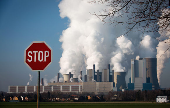 Outdated Coal Plant NiederauBem With Stop Sign