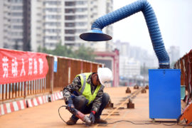 A construction worker on site in Xi'an, northwest China's Shaanxi Province, 01 May 2019. Credit: Xinhua / Alamy Stock Photo. T6GCD4