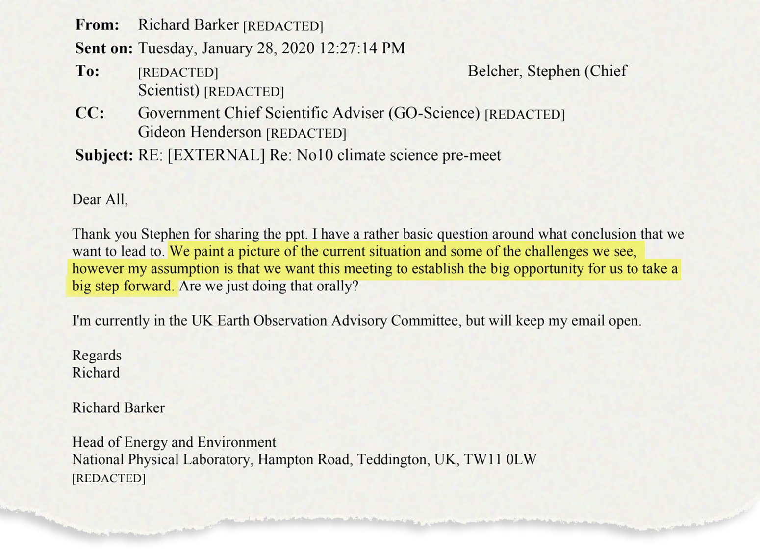 Conclusions and opportunity to address climate change discussed for No10 teach-in