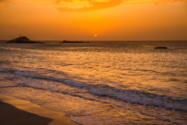 Orange sunset at the beach, USA