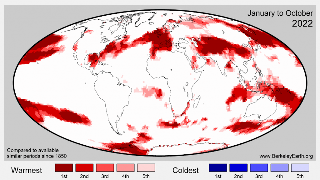 State of the climate 2022 is currently tied for fourth warmest year on