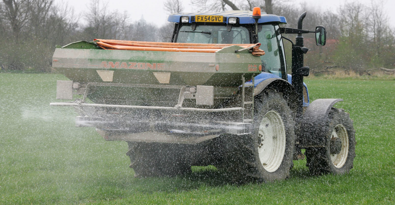 Applying nitrogen fertiliser to winter wheat.