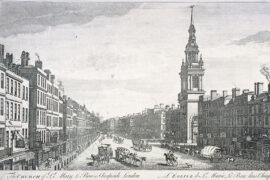 St Mary-le-Bow, London, 1757, by artist Thomas Bowles.