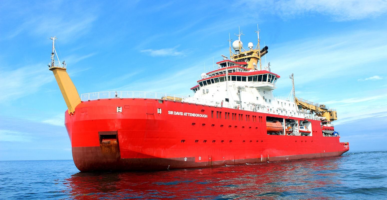 The Sir David Attenborough viewed from a speedboat off the shore of east Scotland.