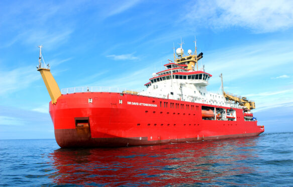 The Sir David Attenborough viewed from a speedboat off the shore of east Scotland.