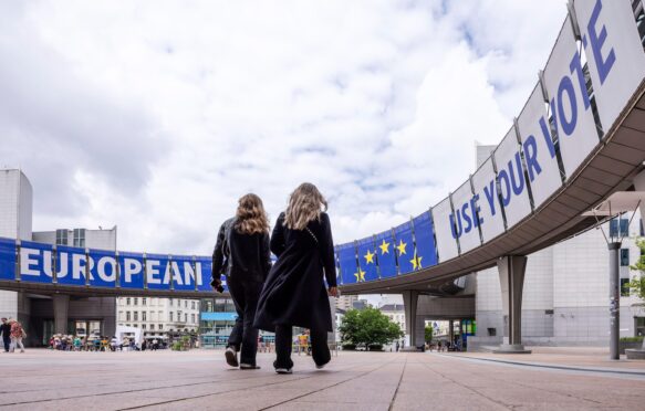 People outside the European Parliament prior to an elections debate, Brussels, 23 May 2024.