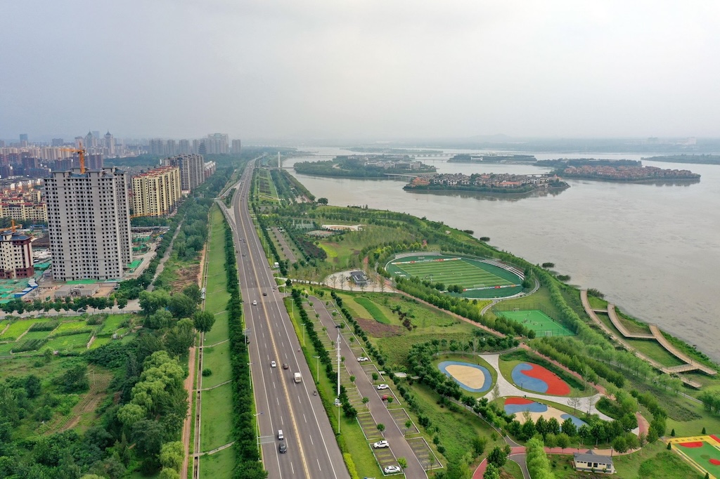 Aerial photo of Huangtaihu Lake, Qian'an City, China.
