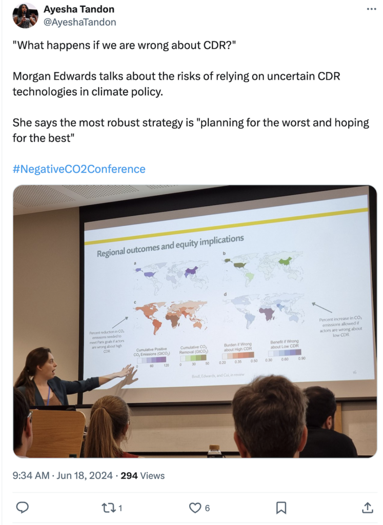 Ayesha Tandon on X: Morgan Edwards talks about the risks of relying on uncertain CDR technologies in climate policy.