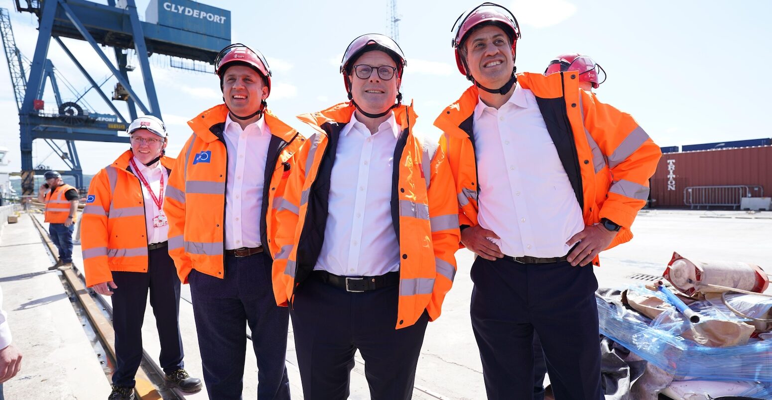 Labour leaders Ed Miliband, Sir Keir Starmer and Anas Sarwar on the campaign trail.