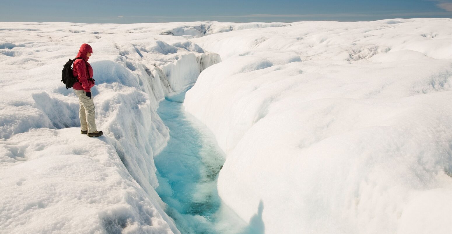 Melt water on Greenland ice sheet.