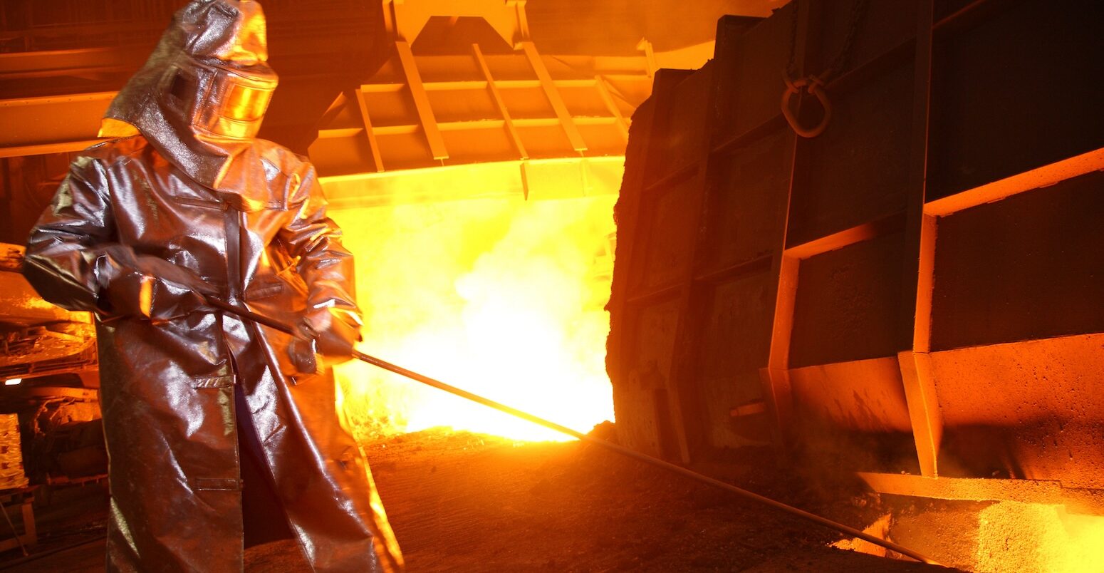 A steel worker at a blast furnace in Germany.