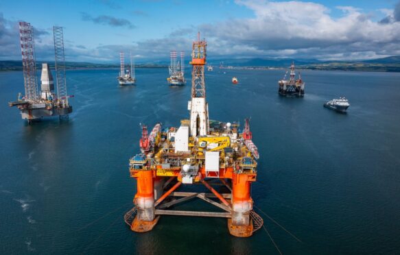 North Sea Oil and gas industry platforms and drilling rigs, Scotland, UK.