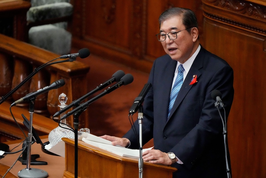 Japanese prime minister Shigeru Ishiba delivers his first policy speech at the Lower House of the Parliament on 4 October in Tokyo.