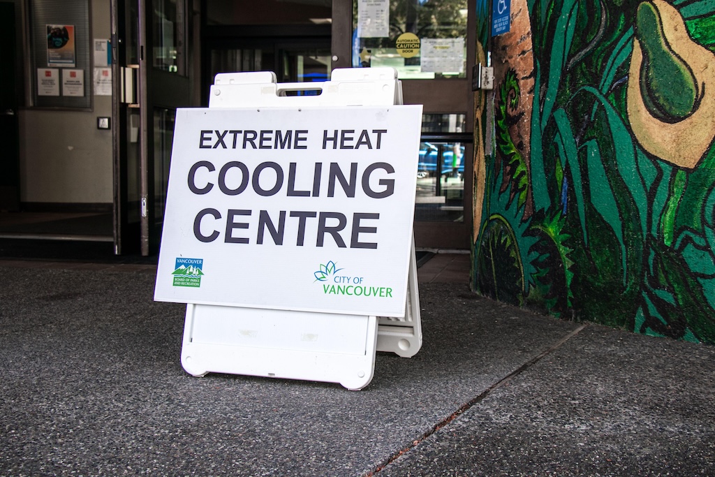 'Extreme heat, cooling centre sign', Vancouver, Canada, 2021.