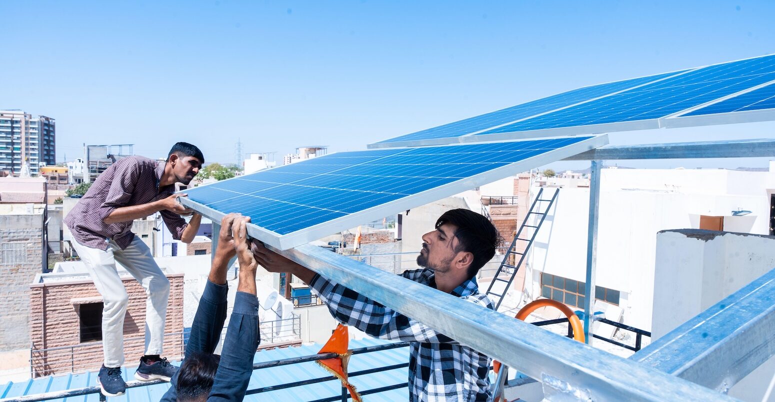 Solar panels being installed.