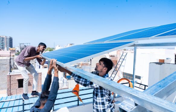 Solar panels being installed.