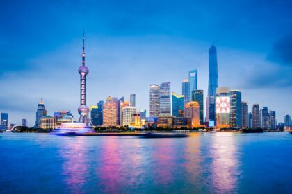 Financial district skyline, Shanghai, China. Credit: Sean Pavone / Alamy Stock Photo. Image ID: EN5EFE.