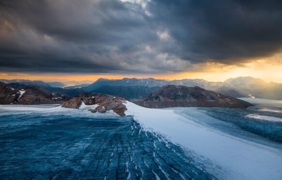 Aerial view Greenland's ice sheet.