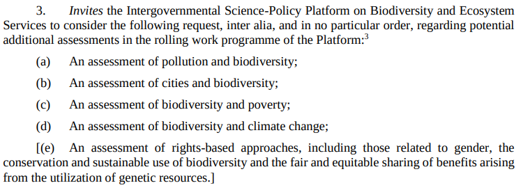 Draft decision on the IPBES work programme submitted by the chair of Working Group I. Source: UN CBD (2024)