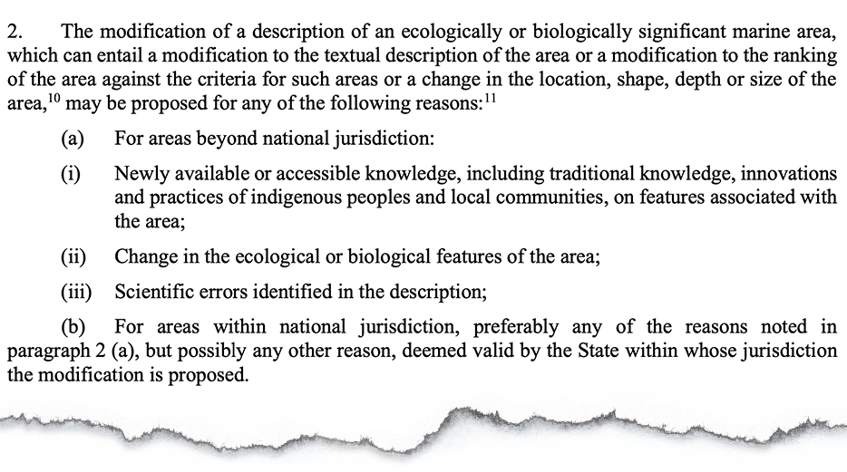 Text from the decision on further work on ecologically or biologically significant marine areas.