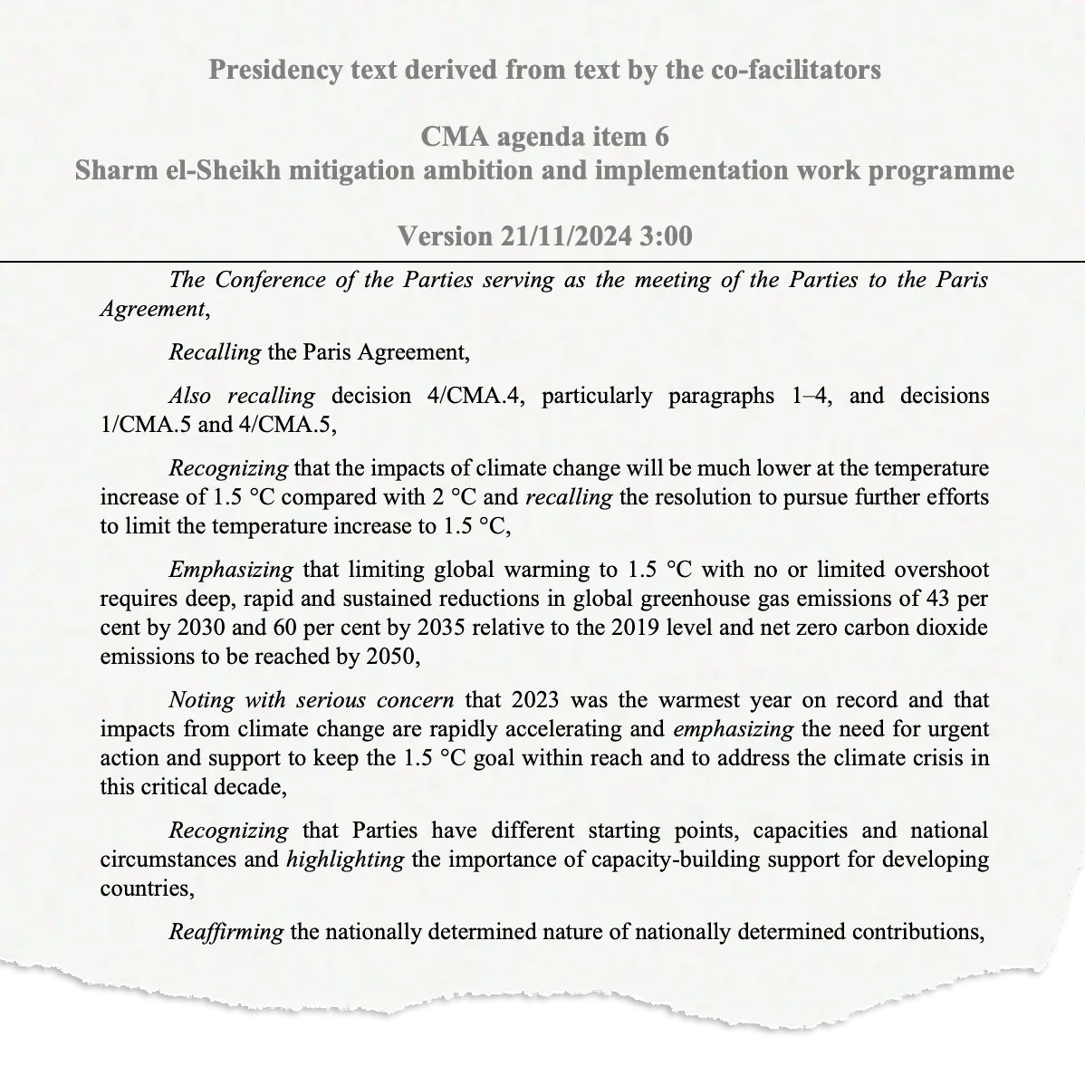 COP29 Ragout: Presidency text derived from text by the co-facilitators