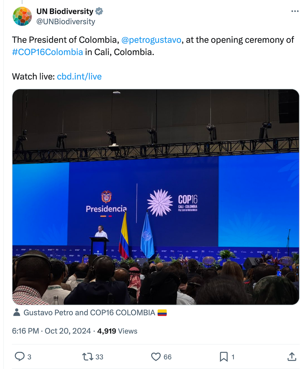 UNBiodiversity on X: The President of Colombia at opening of COP16