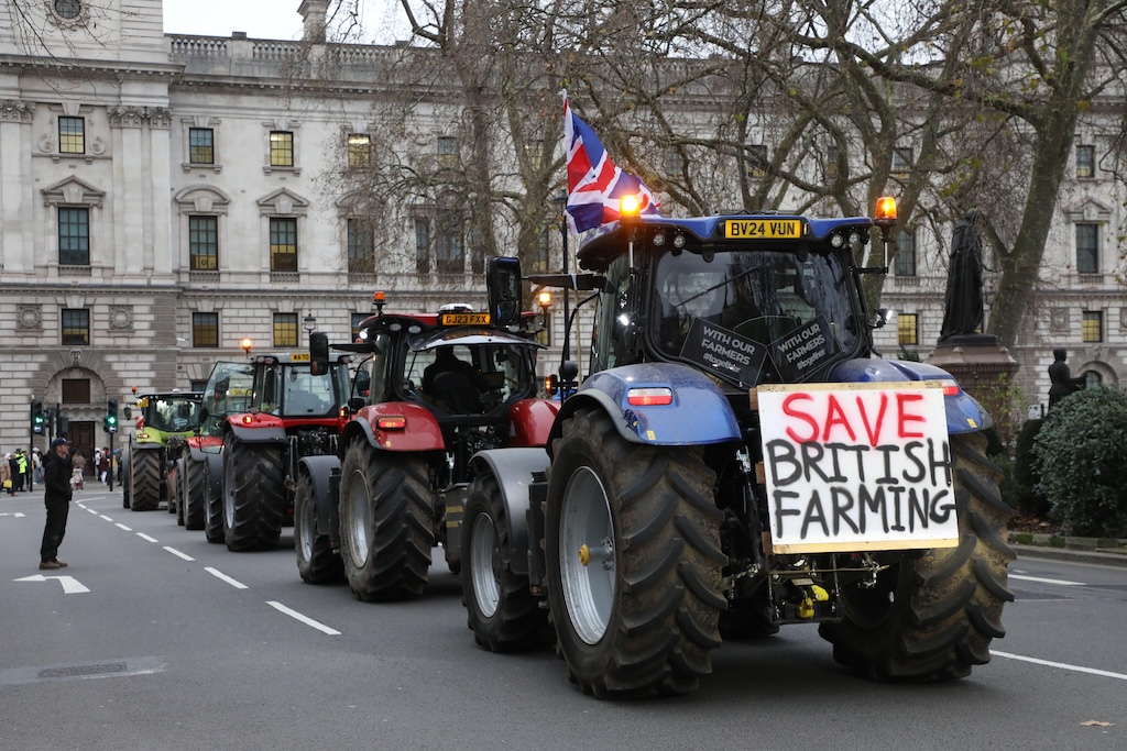 UK farmers protesting against inheritance tax changes in central London on 11 December 2024.