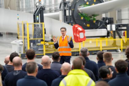 Ed Miliband at Siemens Energy in Hull on December 13, 2024, unveiling the clean power 2030 action plan.