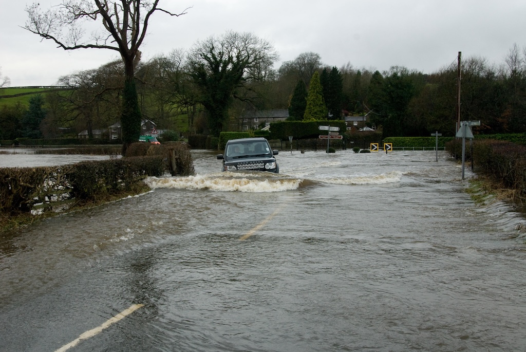 Flooding in Lancashire, England after Storm Desmond in December 2015.