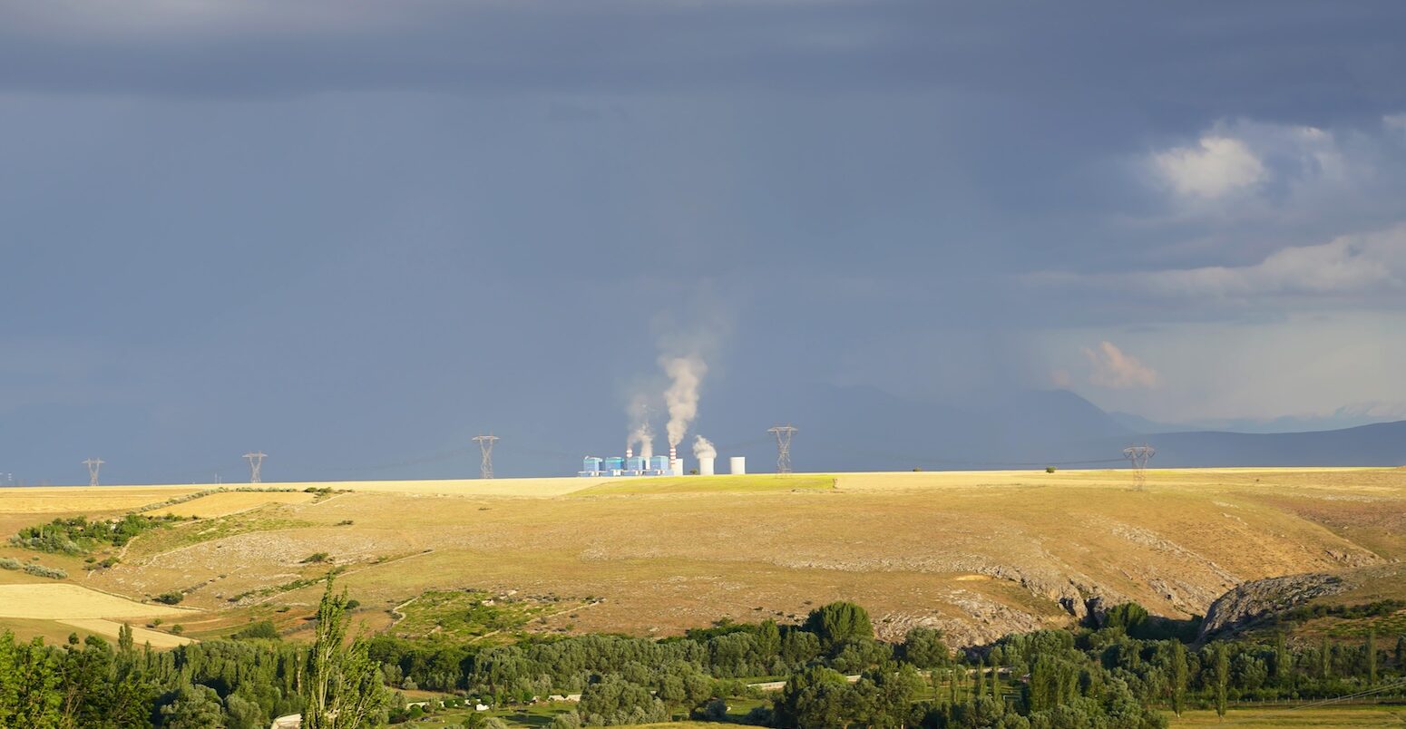 Far view of a thermal power plant in Kahramanmaras, Turkey.