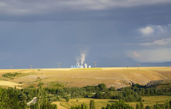 Far view of a thermal power plant in Kahramanmaras, Turkey.