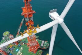 Offshore wind turbine in Fuzhou, China.