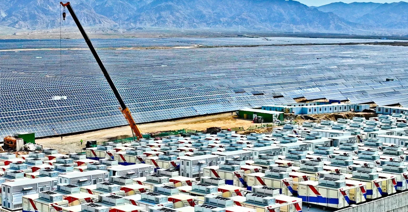 Energy storage system near a solar farm in Gansu province, China.