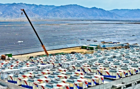 Energy storage system near a solar farm in Gansu province, China.