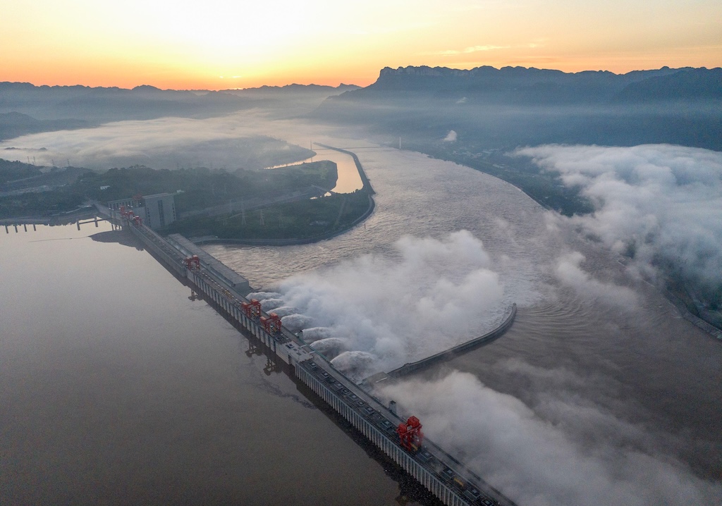 Arial view of the Three Gorges Dam in Hubei province, China.