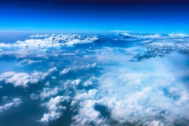 View of clouds from an aeroplane window. Credit: Feruza Tashmetova / Alamy Stock Photo. Image ID: 2YHJPPF.