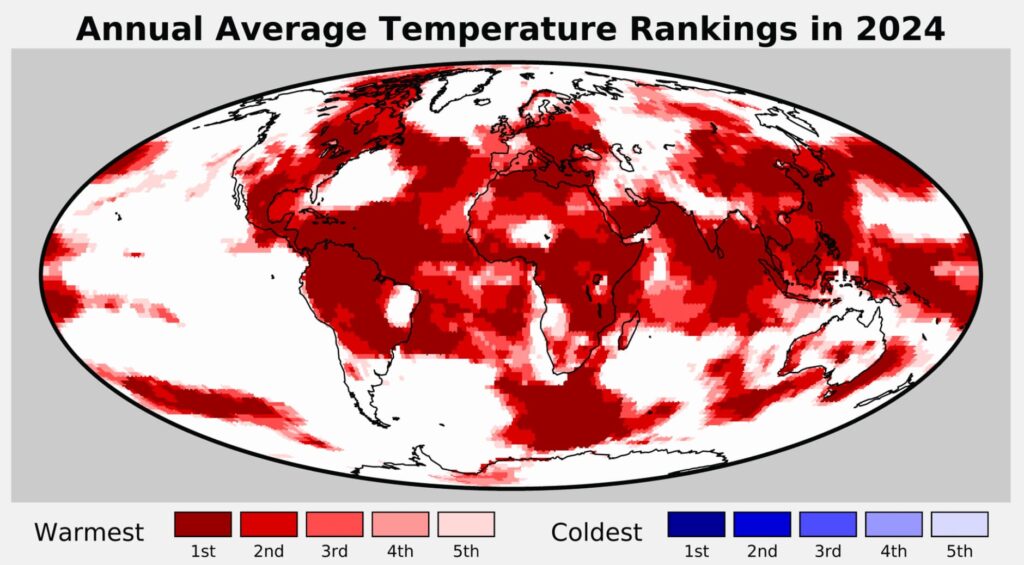 Annual average temperature rankings in 2024