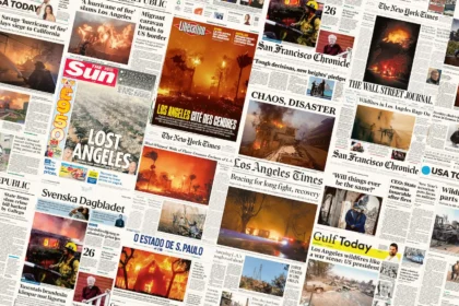 LA wildfires media reaction collage