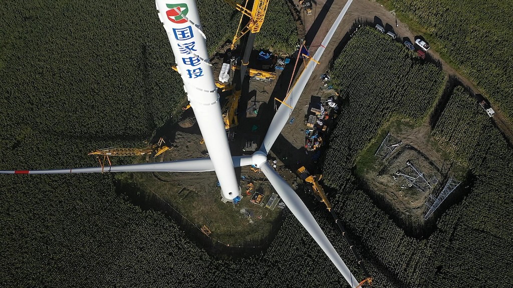 A major onshore wind power project in northeast China's Liaoning Province. Credit: Xinhua / Alamy Stock Photo. Image ID: 2M645JN