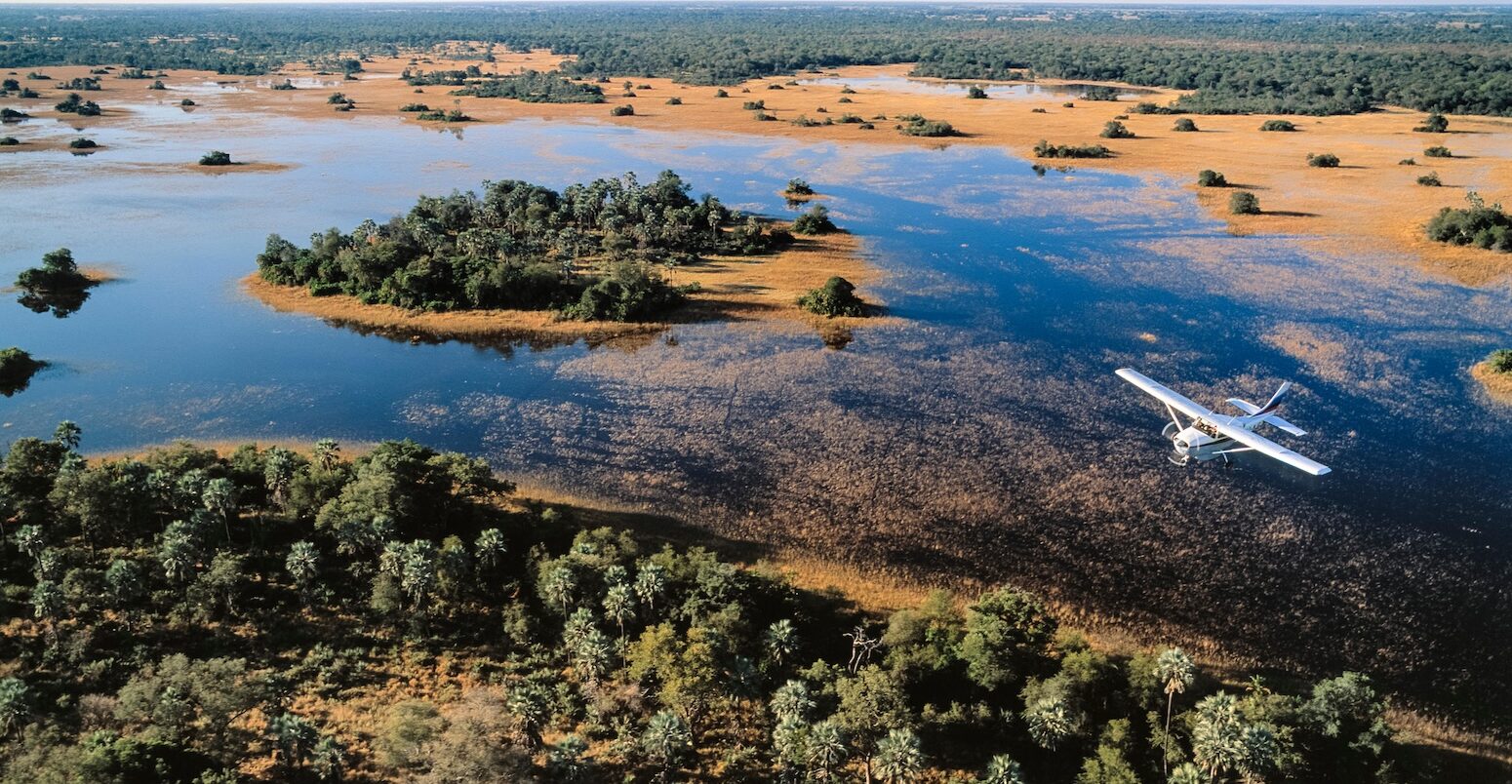 An aerial view of Okavango-Delta in Botswana