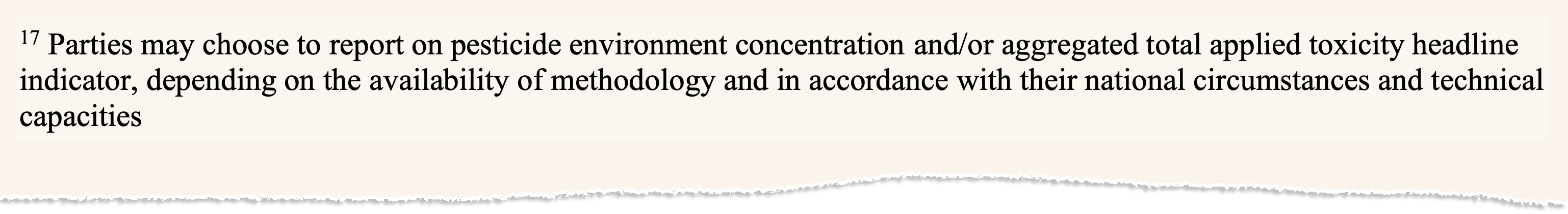 Footnote on pesticide indicators from the adopted text of the monitoring framework. Source: Convention on Biological Diversity (2025)