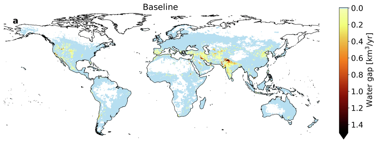 Las brechas de agua basales, en KM3 por año, de 2001 a 2010. 