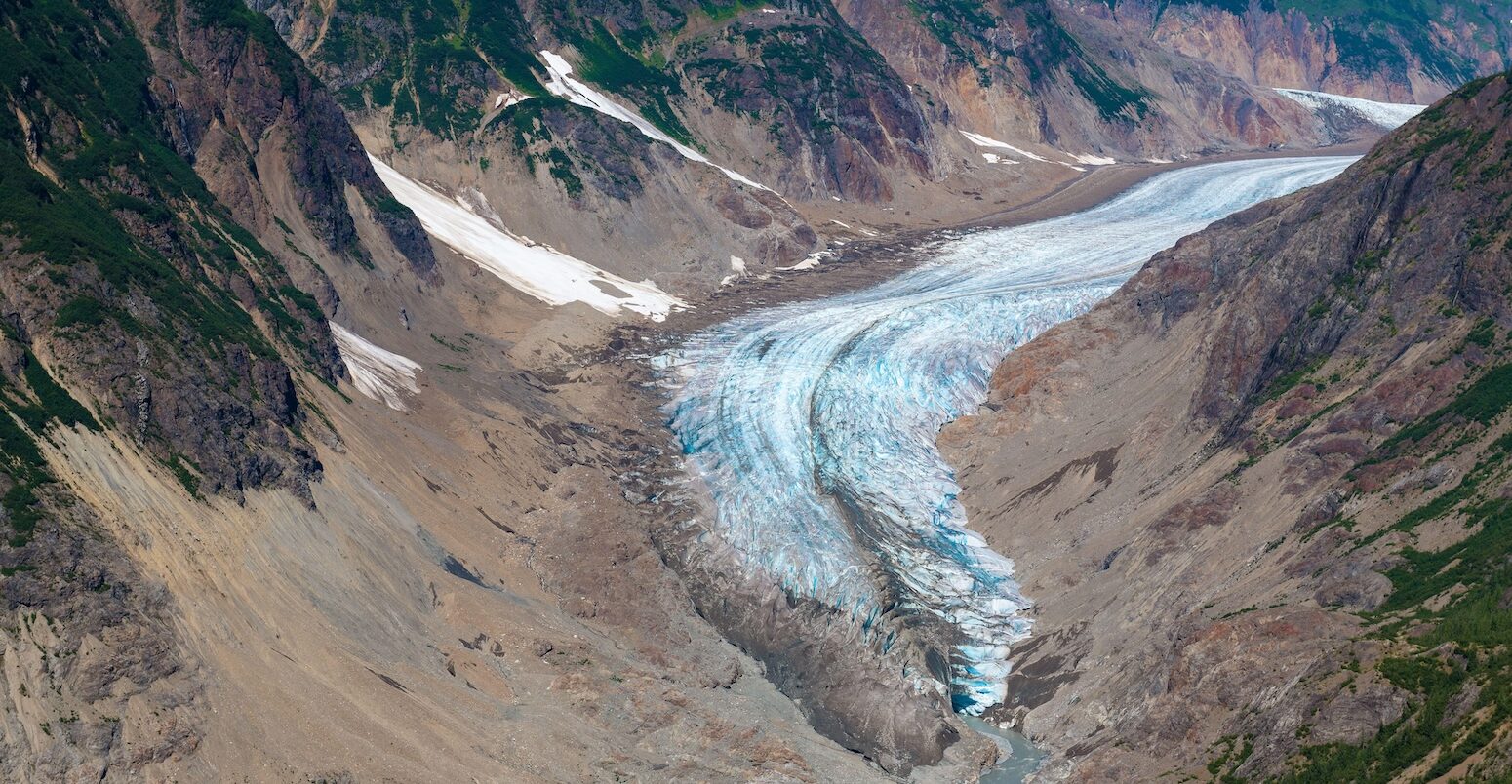 Glacier tongue in a eroded valley from the Salmon Glacier, British Columbia, Canada.